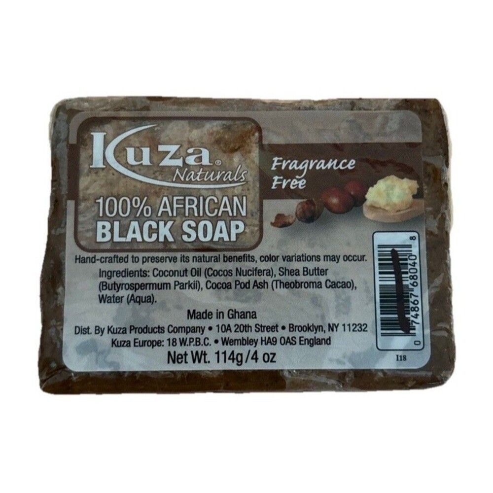 KUZA  African Black Soap Lot of 2 Bars Fragrance-Free Coconut Oil Shea Butter